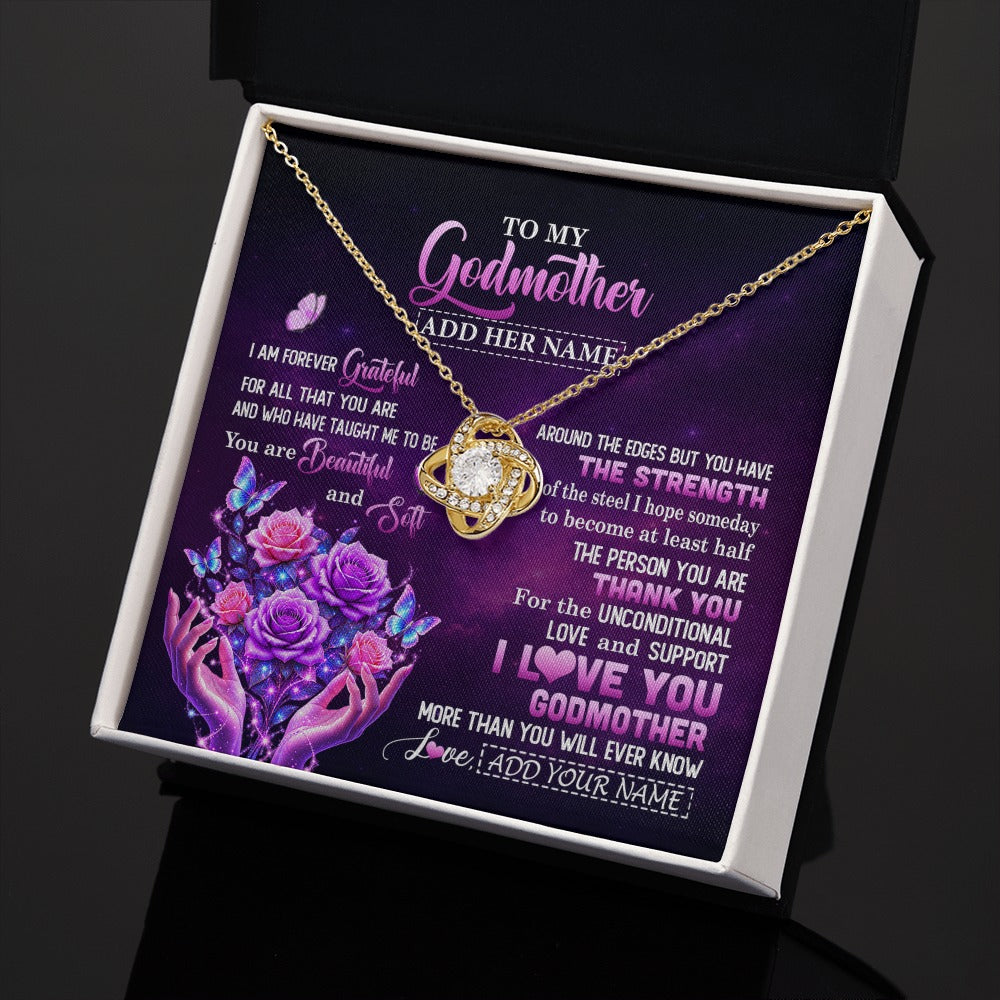 Love Knot Necklace 18K Yellow Gold Finish | 2 | Personalized To My Godmother Necklace Thank You For Love Butterfly Godmother Birthday Mothers Day Thanksgiving Christmas Custom Gift Box Message Card | https://siriusteestore.