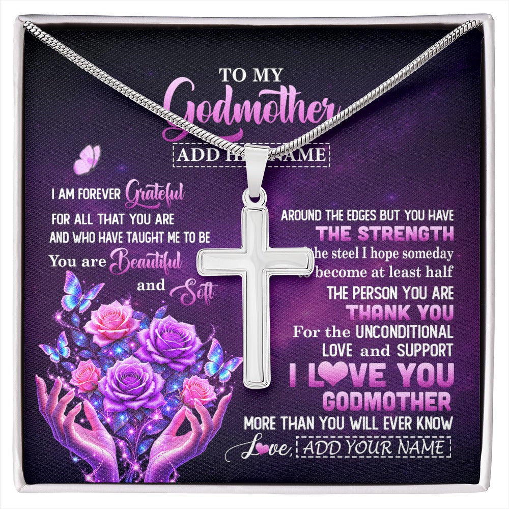 Stainless Cross Necklace Stainless Steel | 1 | Personalized To My Godmother Necklace Thank You For Love Butterfly Godmother Birthday Mothers Day Thanksgiving Christmas Custom Gift Box Message Card | https://siriusteestore.