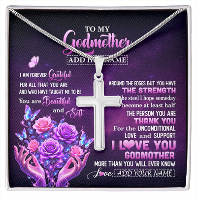 Stainless Cross Necklace Stainless Steel | 1 | Personalized To My Godmother Necklace Thank You For Love Butterfly Godmother Birthday Mothers Day Thanksgiving Christmas Custom Gift Box Message Card | https://siriusteestore.
