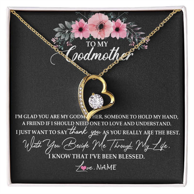 Forever Love Necklace 18K Yellow Gold Finish | Personalized To My Godmother Necklace from Goddaughter Im Glad You Are My Godmother Birthday Mothers Day Thanksgiving Christmas Customized Gift Message Card | siriusteestore