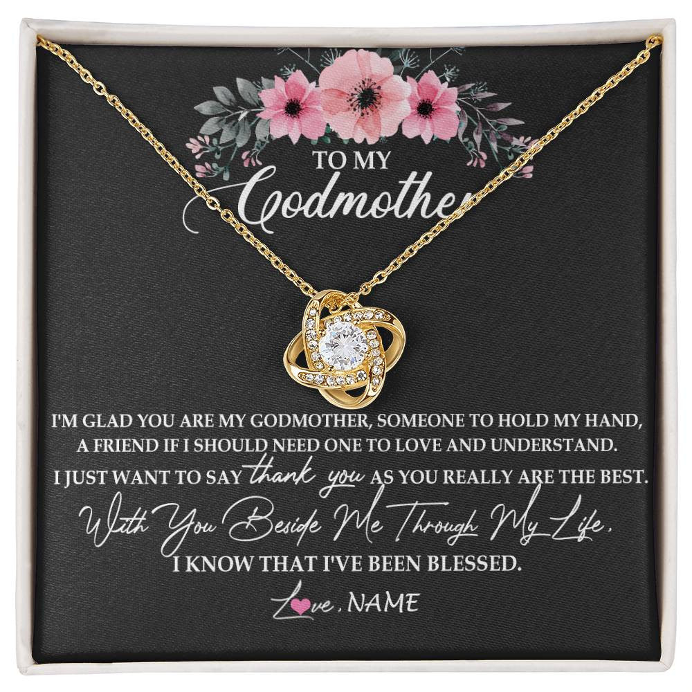Love Knot Necklace 18K Yellow Gold Finish | Personalized To My Godmother Necklace from Goddaughter Im Glad You Are My Godmother Birthday Mothers Day Thanksgiving Christmas Customized Gift Message Card | siriusteestore