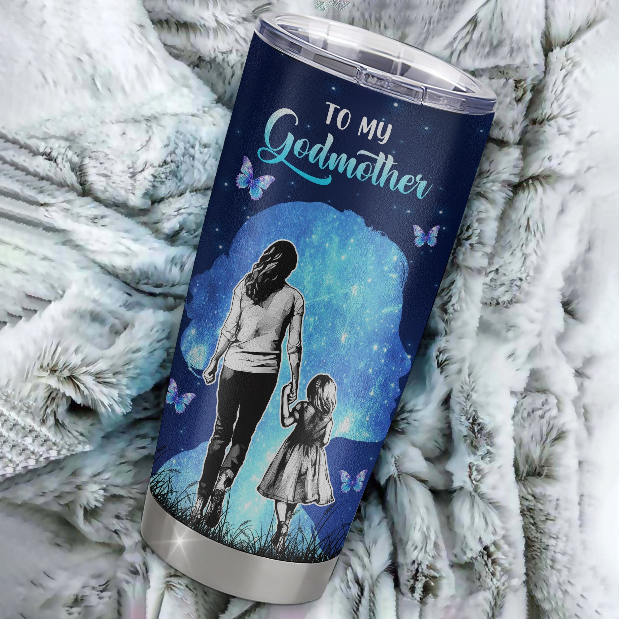 Personalized To My Godmother Tumbler From Goddaughter Stainless Steel Cup Butterfly Forever And Always Gift Godmother Birthday Thanksgiving Christmas Travel Mug | siriusteestore