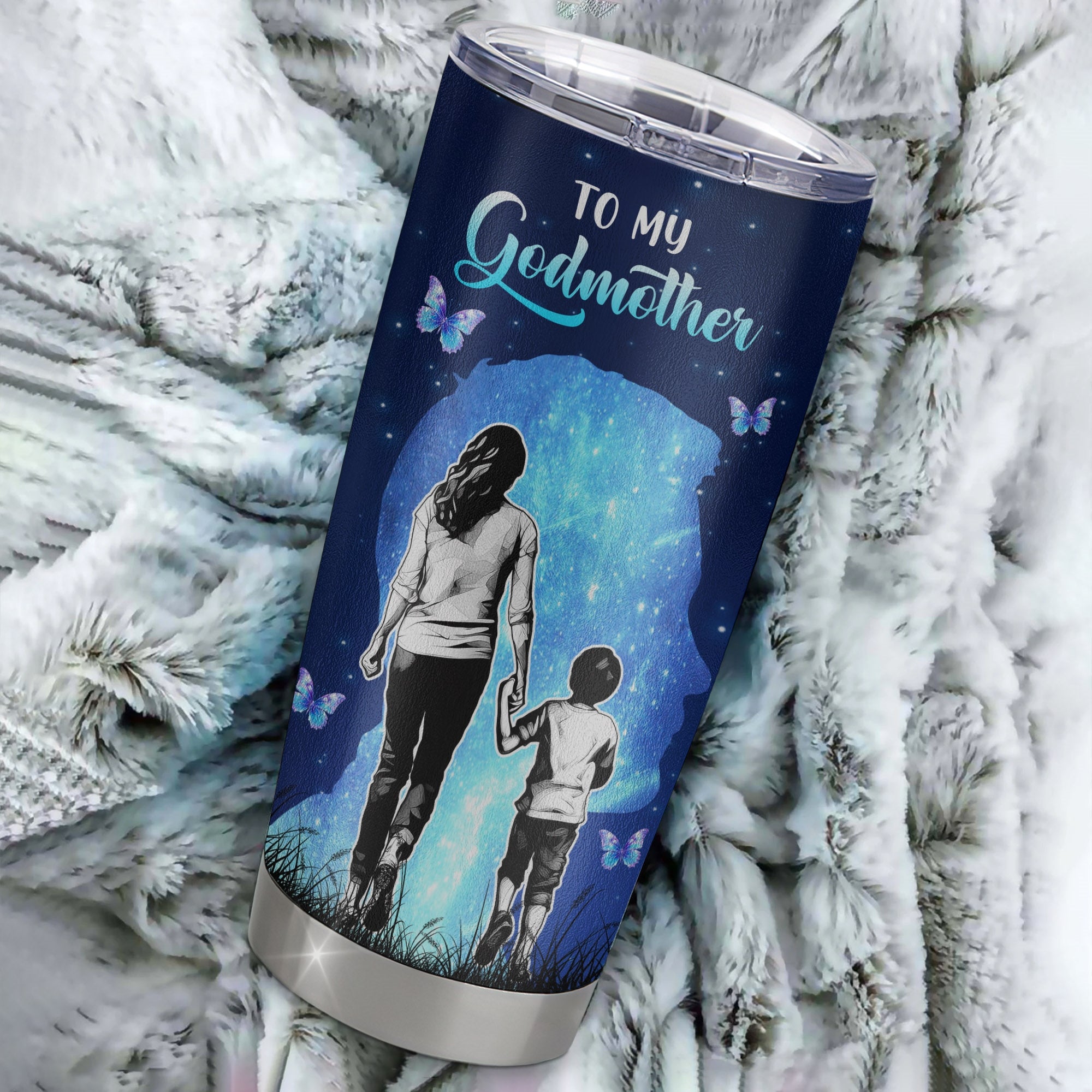 Personalized To My Godmother Tumbler From Godson Stainless Steel Cup Butterfly Forever And Always Gift Godmother Birthday Thanksgiving Christmas Travel Mug | siriusteestore