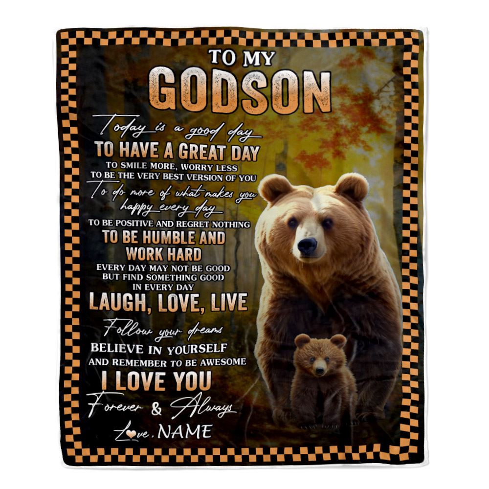Personalized To My Godson Bear Blanket From Godmother Uncle Every Day Laugh Love Live Godson Birthday Gifts Graduation Christmas Customized Fleece Blanket | siriusteestore