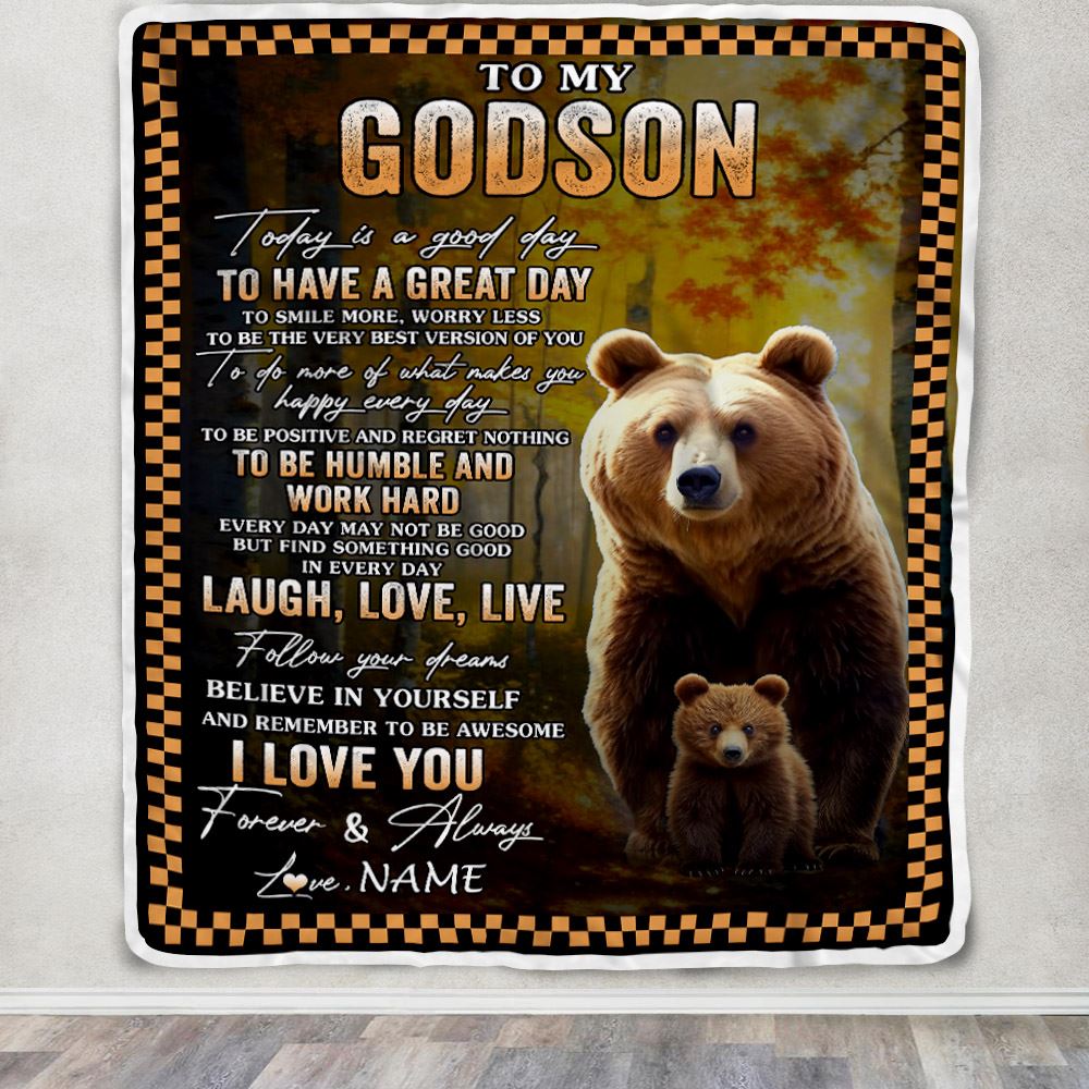 Personalized To My Godson Bear Blanket From Godmother Uncle Every Day Laugh Love Live Godson Birthday Gifts Graduation Christmas Customized Fleece Blanket | siriusteestore