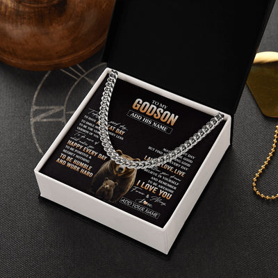 Cuban Link Chain Necklace Stainless Steel | 2 | Personalized To My Godson Bear Necklace From Godmother Uncle Every Day Laugh Love Live Godson Birthday Gifts Graduation Christmas Custom Gift Box Message Card | https://siriusteestore.