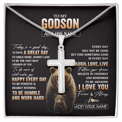 Stainless Cross Necklace Stainless Steel | 1 | Personalized To My Godson Bear Necklace From Godmother Uncle Every Day Laugh Love Live Godson Birthday Gifts Graduation Christmas Custom Gift Box Message Card | https://siriusteestore.