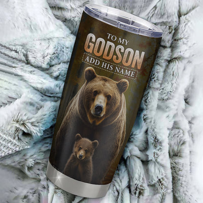 Personalized To My Godson Bear Tumbler From Godmother Uncle Every Day Laugh Love Live Godson Birthday Gifts Graduation Christmas Custom Stainless Steel Travel Mug | siriusteestore