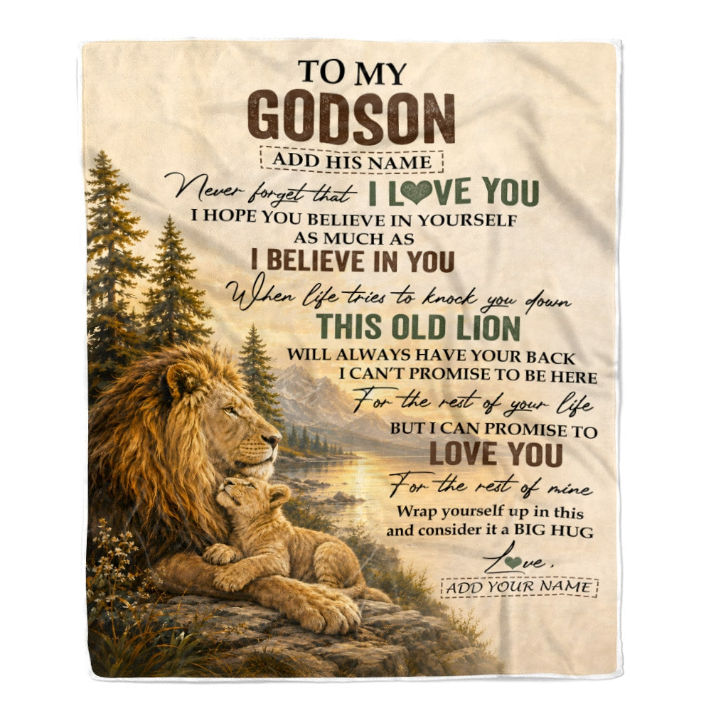Personalized To My Godson Birthday Gifts From Godfather Uncle This Old Lion Blanket Godson Gifts Graduation Christmas Gift Ideas For Men Fleece Throw Blanket | siriusteestore