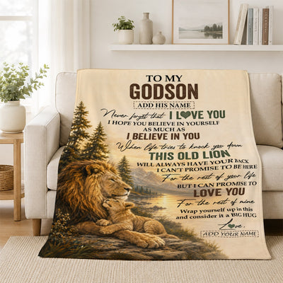 Personalized To My Godson Birthday Gifts From Godfather Uncle This Old Lion Blanket Godson Gifts Graduation Christmas Gift Ideas For Men Fleece Throw Blanket | siriusteestore