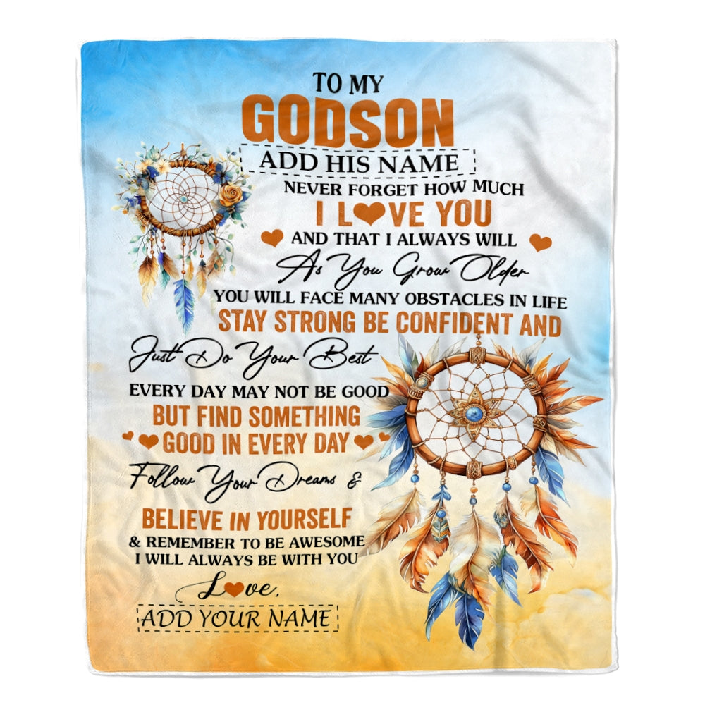 Personalized To My Godson Blanket Dream Catcher I Love You Forever From Godmother Godfather Godson Birthday Gifts Christmas Graduation Custom Fleece Blanket | siriusteestore