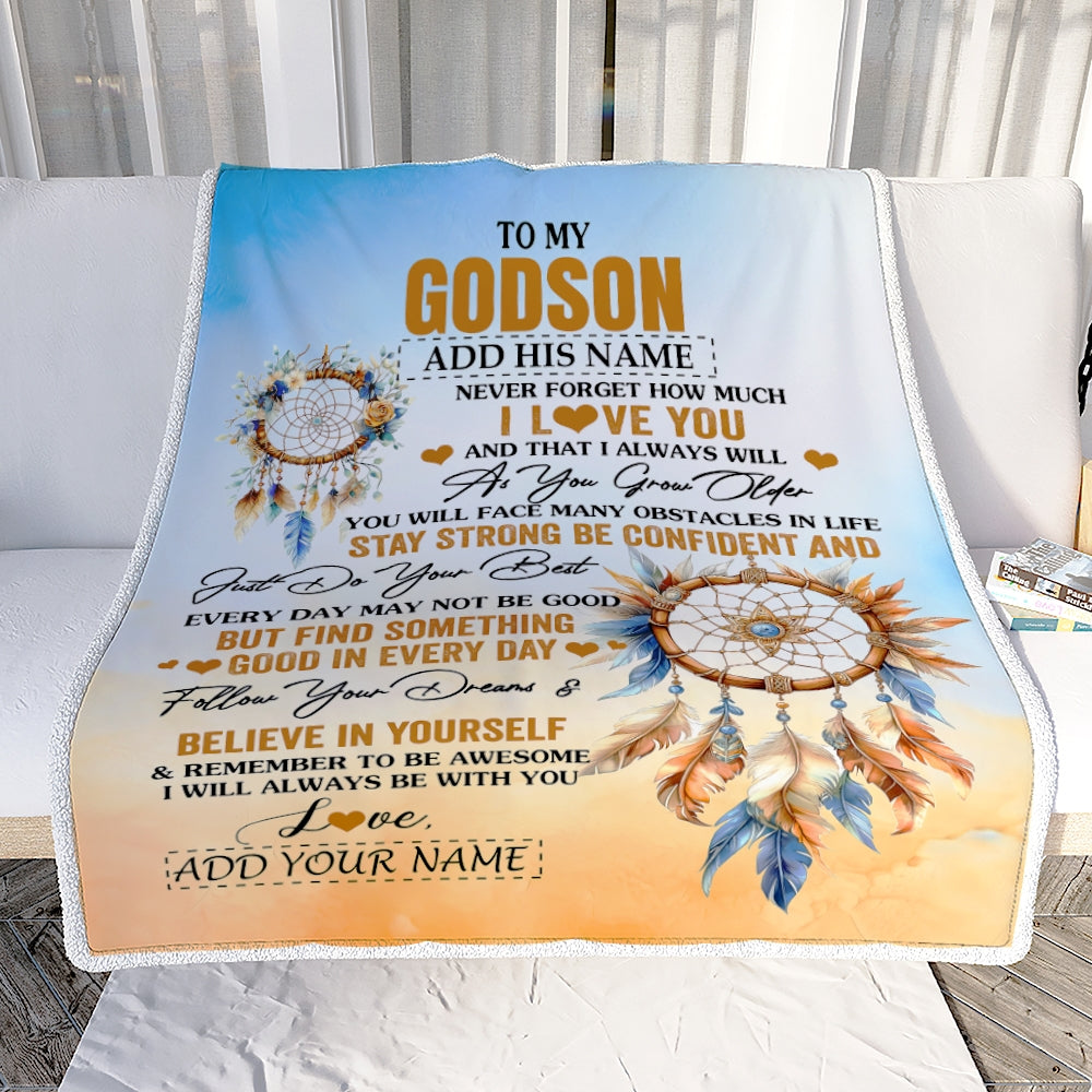 Personalized To My Godson Blanket Dream Catcher I Love You Forever From Godmother Godfather Godson Birthday Gifts Christmas Graduation Custom Fleece Blanket | siriusteestore