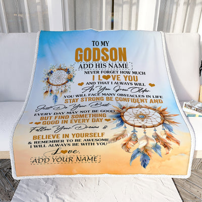 Personalized To My Godson Blanket Dream Catcher I Love You Forever From Godmother Godfather Godson Birthday Gifts Christmas Graduation Custom Fleece Blanket | siriusteestore