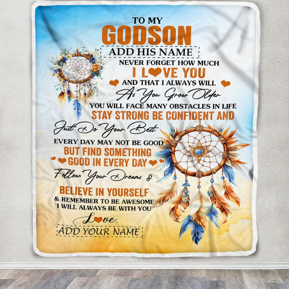 Personalized To My Godson Blanket Dream Catcher I Love You Forever From Godmother Godfather Godson Birthday Gifts Christmas Graduation Custom Fleece Blanket | siriusteestore