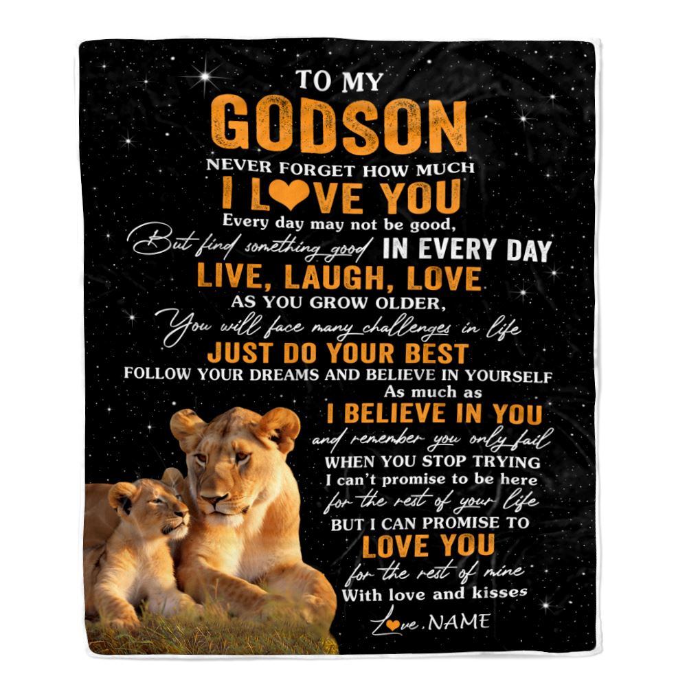 Personalized To My Godson Blanket From Aunt Live Laugh Love Lion Godchild Godson Birthday Gifts Positive Graduation Christmas Customized Fleece Blanket | siriusteestore