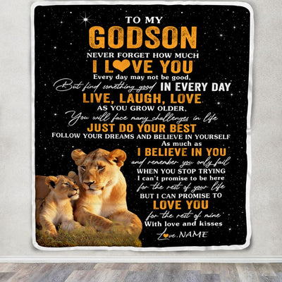 Personalized To My Godson Blanket From Aunt Live Laugh Love Lion Godchild Godson Birthday Gifts Positive Graduation Christmas Customized Fleece Blanket | siriusteestore
