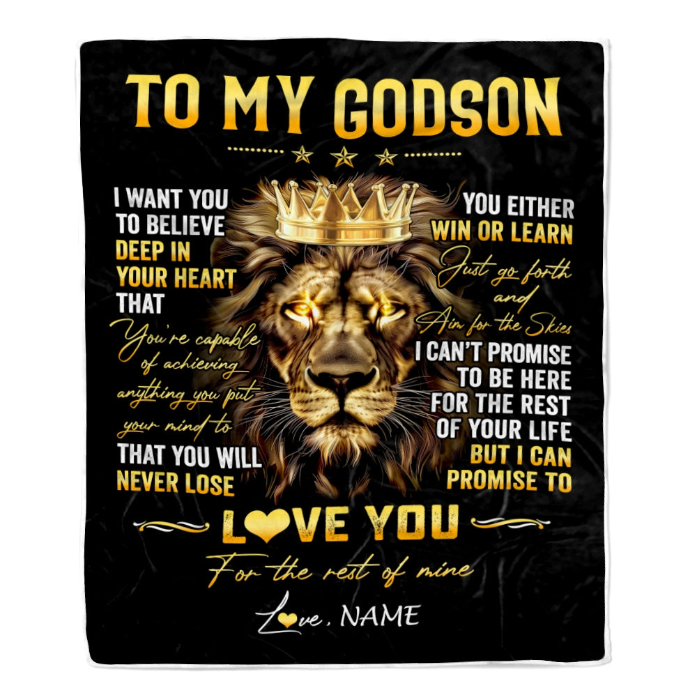 Personalized To My Godson Blanket From Aunt Uncle Godmother You Will Never Lose Lion Godson Birthday Graduation Christmas Customized Fleece Throw Blanket | siriusteestore