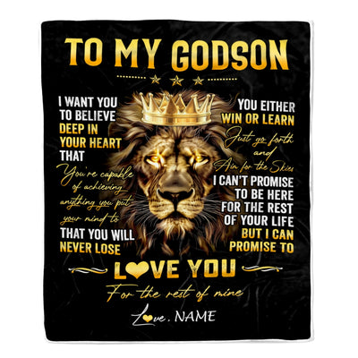Personalized To My Godson Blanket From Aunt Uncle Godmother You Will Never Lose Lion Godson Birthday Graduation Christmas Customized Fleece Throw Blanket | siriusteestore