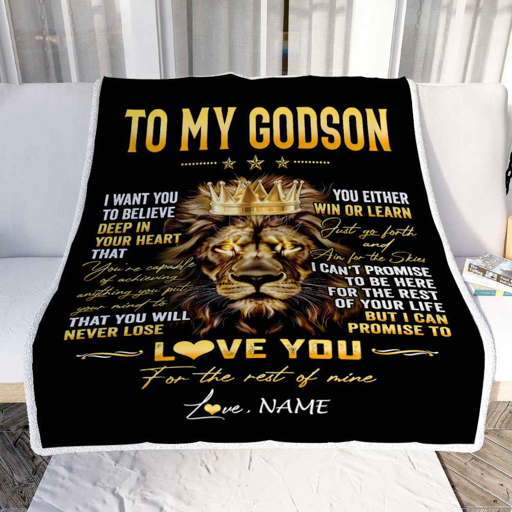 Personalized To My Godson Blanket From Aunt Uncle Godmother You Will Never Lose Lion Godson Birthday Graduation Christmas Customized Fleece Throw Blanket | siriusteestore