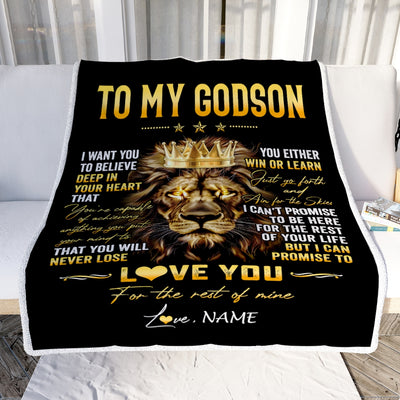 Personalized To My Godson Blanket From Aunt Uncle Godmother You Will Never Lose Lion Godson Birthday Graduation Christmas Customized Fleece Throw Blanket | siriusteestore