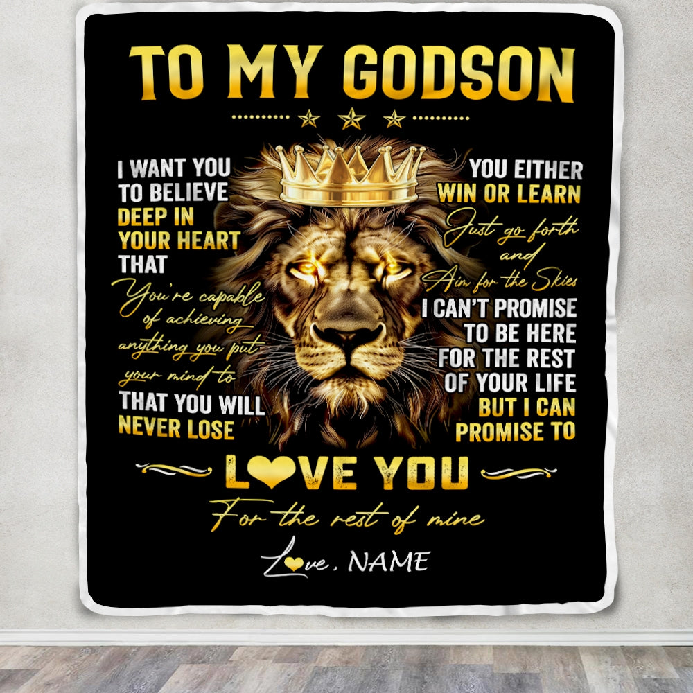 Personalized To My Godson Blanket From Aunt Uncle Godmother You Will Never Lose Lion Godson Birthday Graduation Christmas Customized Fleece Throw Blanket | siriusteestore