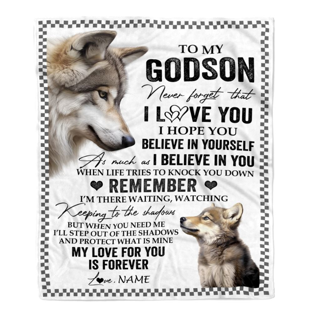 Personalized To My Godson Blanket From Aunt Uncle Wolf My Love For You Is Forever Godson Birthday Gifts Graduation Christmas Customized Fleece Throw Blanket | siriusteestore
