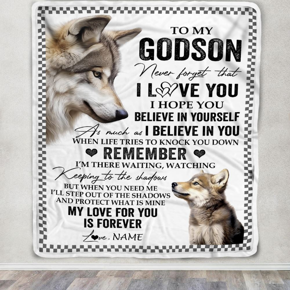Personalized To My Godson Blanket From Aunt Uncle Wolf My Love For You Is Forever Godson Birthday Gifts Graduation Christmas Customized Fleece Throw Blanket | siriusteestore