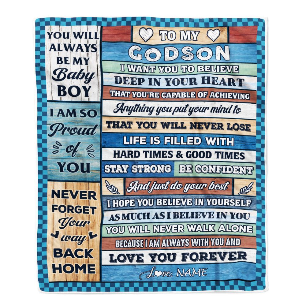 Personalized To My Godson Blanket From Aunt Uncle Wood Gifts For Godson Going To College Birthday Graduation Christmas Customized Gift Fleece Blanket | siriusteestore