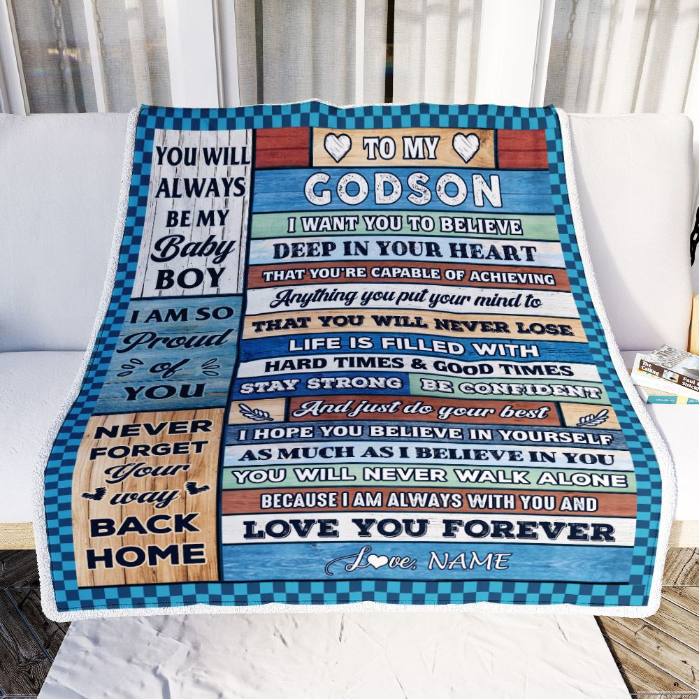 Personalized To My Godson Blanket From Aunt Uncle Wood Gifts For Godson Going To College Birthday Graduation Christmas Customized Gift Fleece Blanket | siriusteestore