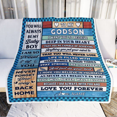 Personalized To My Godson Blanket From Aunt Uncle Wood Gifts For Godson Going To College Birthday Graduation Christmas Customized Gift Fleece Blanket | siriusteestore