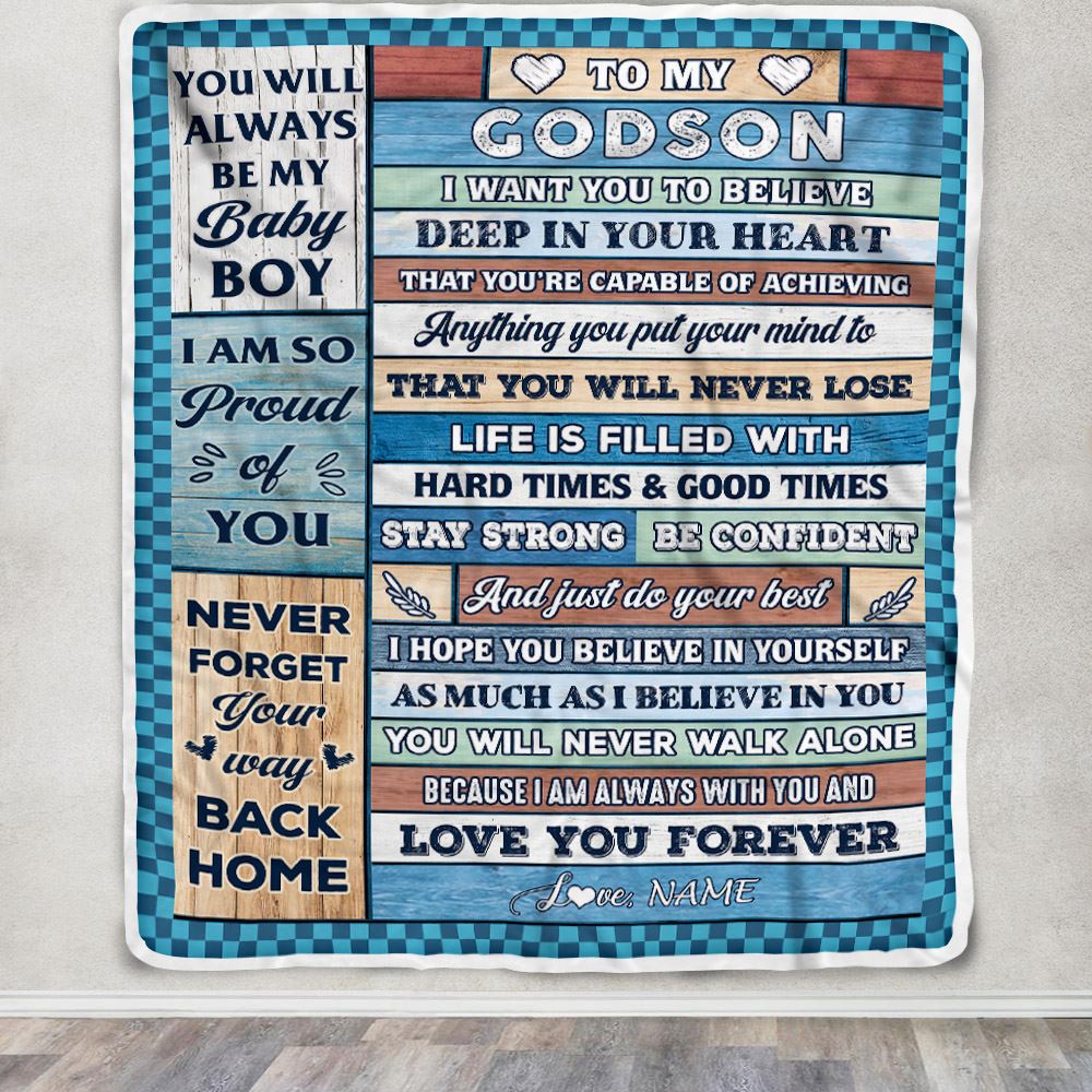 Personalized To My Godson Blanket From Aunt Uncle Wood Gifts For Godson Going To College Birthday Graduation Christmas Customized Gift Fleece Blanket | siriusteestore