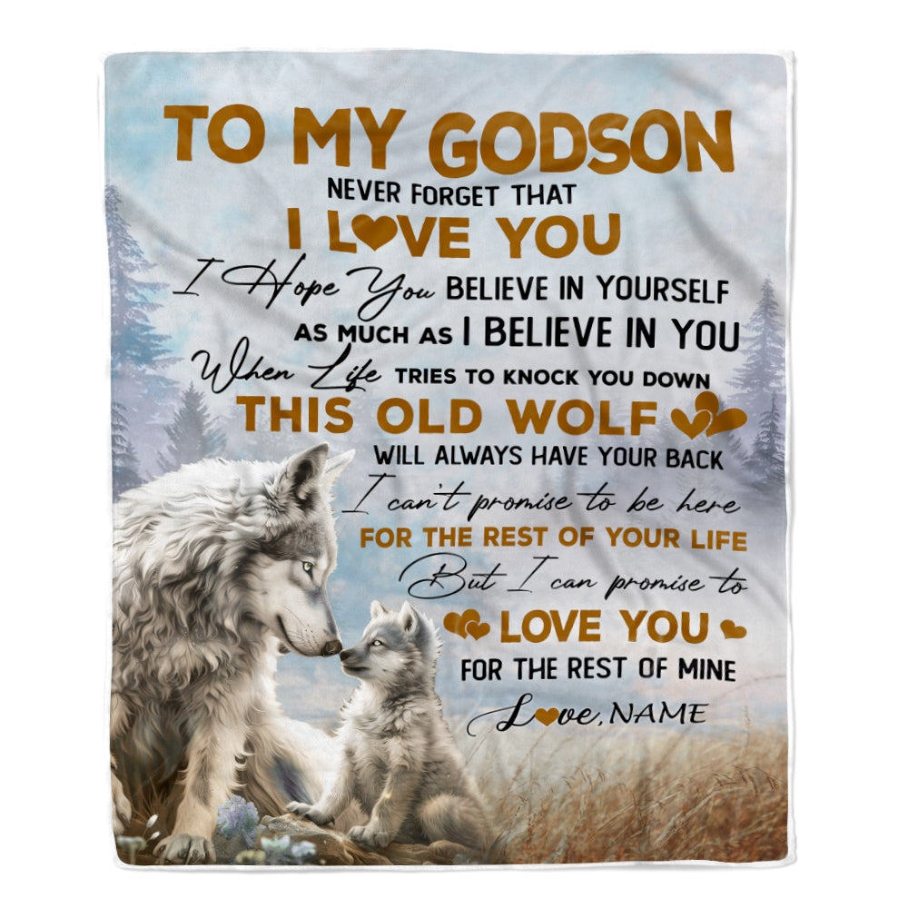 Personalized To My Godson Blanket From Godfather Aunt Never Forget That I Love You Wolf Godson Birthday Graduation Christmas Customized Fleece Throw Blanket | siriusteestore