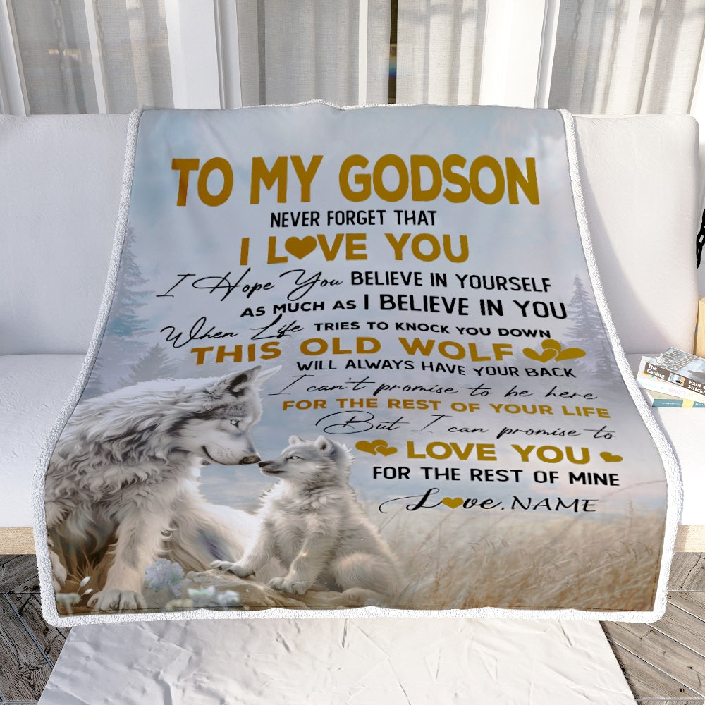 Personalized To My Godson Blanket From Godfather Aunt Never Forget That I Love You Wolf Godson Birthday Graduation Christmas Customized Fleece Throw Blanket | siriusteestore