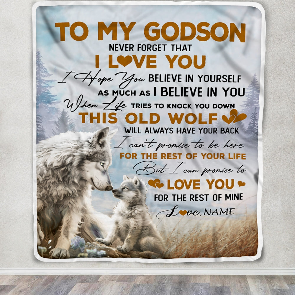 Personalized To My Godson Blanket From Godfather Aunt Never Forget That I Love You Wolf Godson Birthday Graduation Christmas Customized Fleece Throw Blanket | siriusteestore