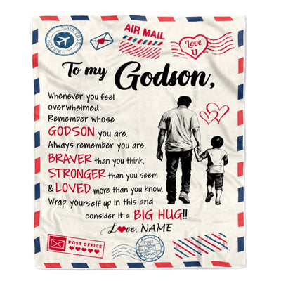 Personalized To My Godson Blanket From Godfather Braver Stronger Loved Airmail Godson Birthday Graduation Christmas Customized Bed Fleece Throw Blanket | siriusteestore