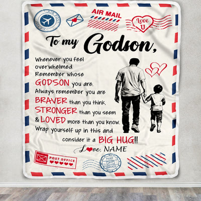 Personalized To My Godson Blanket From Godfather Braver Stronger Loved Airmail Godson Birthday Graduation Christmas Customized Bed Fleece Throw Blanket | siriusteestore
