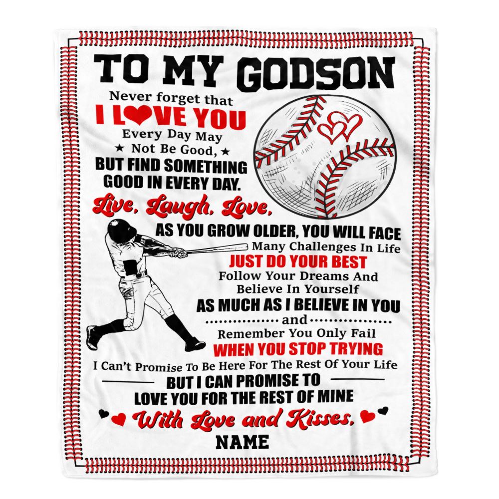 Personalized To My Godson Blanket From Godfather Godmother I Believe In You Baseball Godson Birthday Graduation Christmas Customized Bed Fleece Throw Blanket | siriusteestore