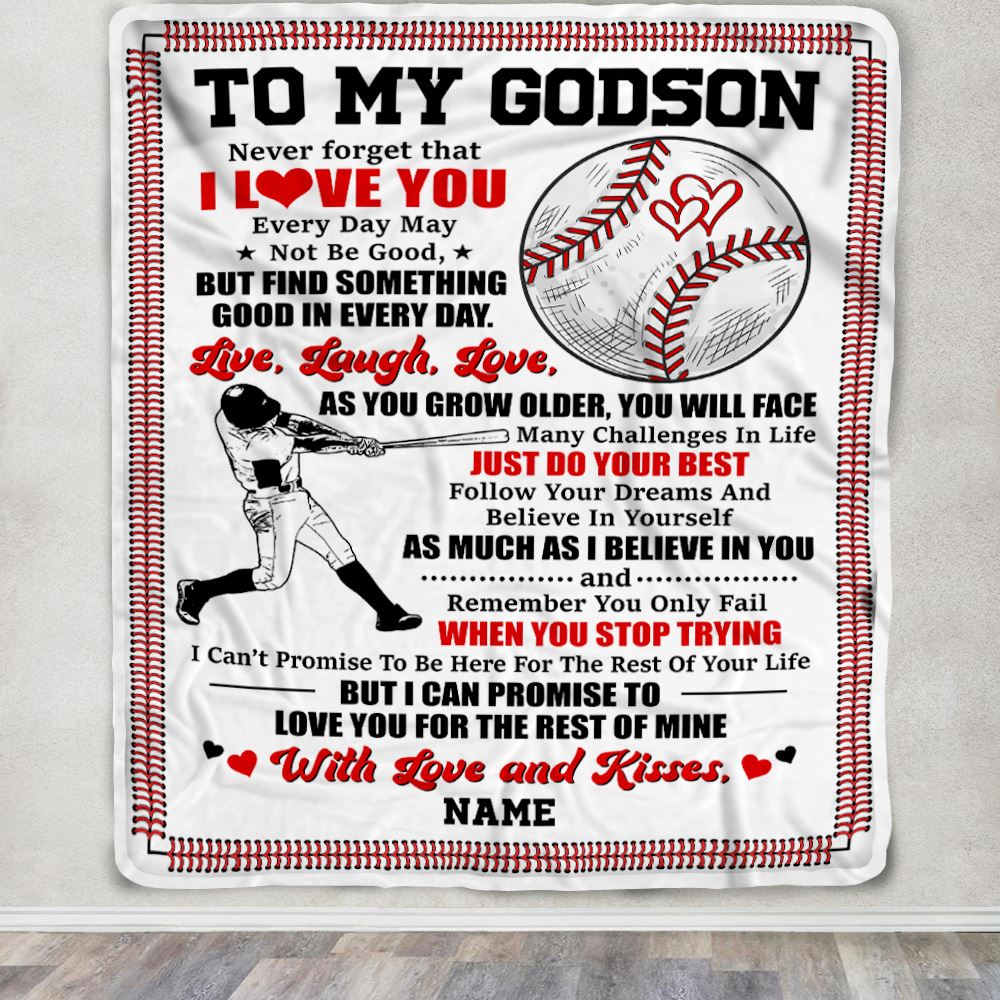 Personalized To My Godson Blanket From Godfather Godmother I Believe In You Baseball Godson Birthday Graduation Christmas Customized Bed Fleece Throw Blanket | siriusteestore