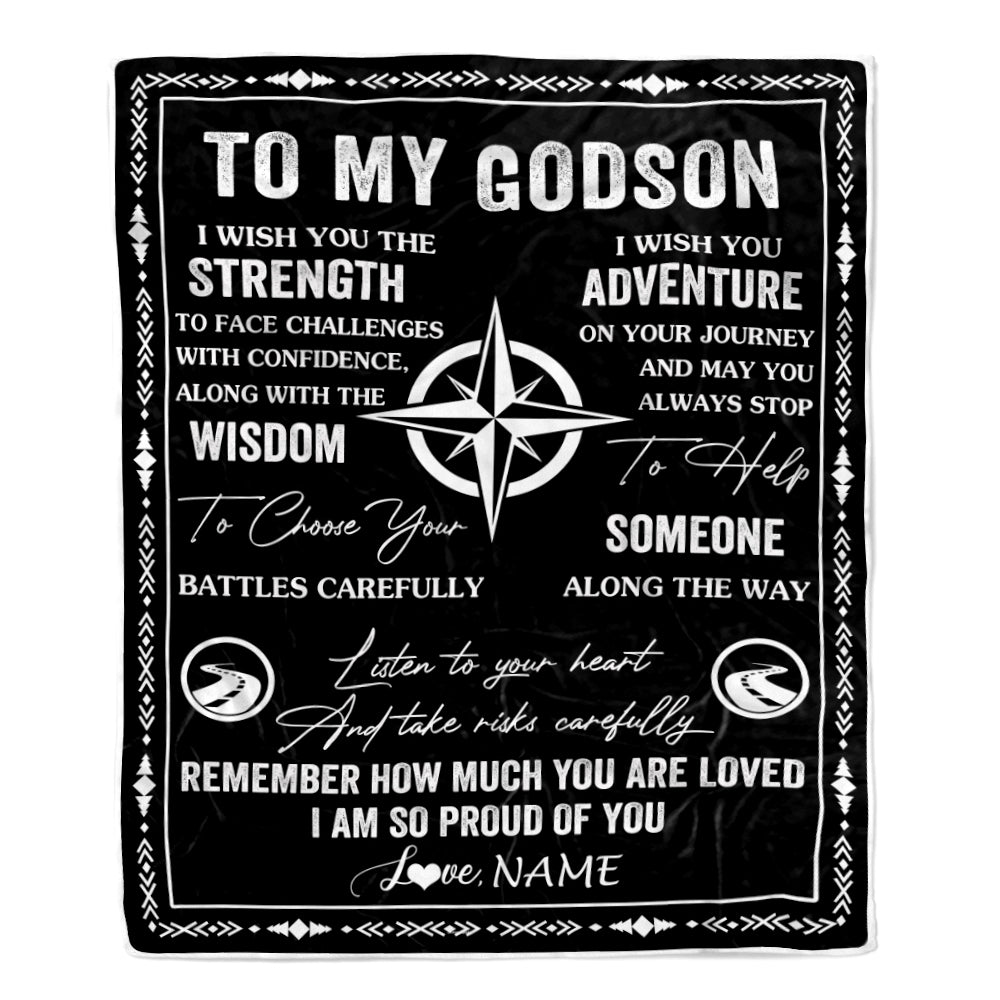 Personalized To My Godson Blanket From Godfather Godmother I Wish You The Strength Godson Birthday Gifts Graduation Christmas Customized Fleece Throw Blanket | siriusteestore