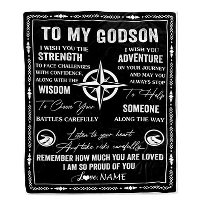 Personalized To My Godson Blanket From Godfather Godmother I Wish You The Strength Godson Birthday Gifts Graduation Christmas Customized Fleece Throw Blanket | siriusteestore