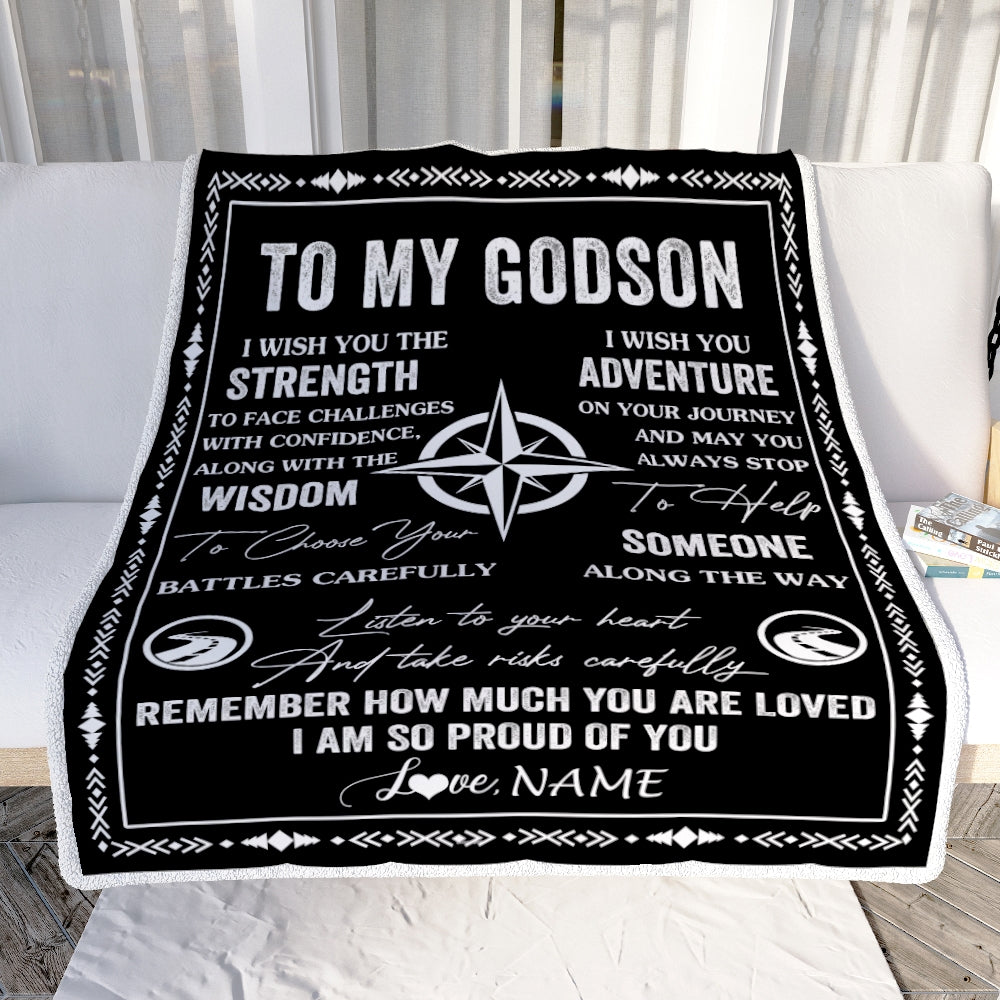 Personalized To My Godson Blanket From Godfather Godmother I Wish You The Strength Godson Birthday Gifts Graduation Christmas Customized Fleece Throw Blanket | siriusteestore