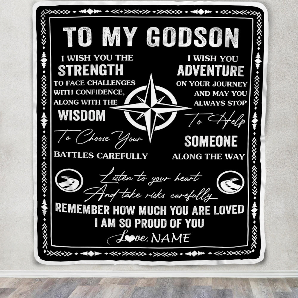Personalized To My Godson Blanket From Godfather Godmother I Wish You The Strength Godson Birthday Gifts Graduation Christmas Customized Fleece Throw Blanket | siriusteestore