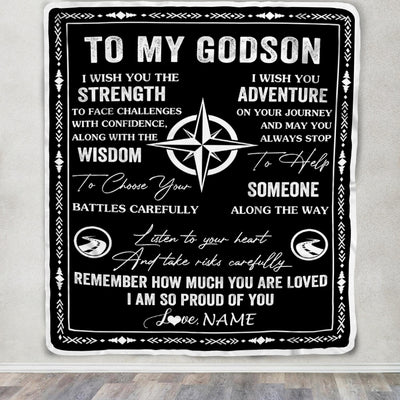Personalized To My Godson Blanket From Godfather Godmother I Wish You The Strength Godson Birthday Gifts Graduation Christmas Customized Fleece Throw Blanket | siriusteestore