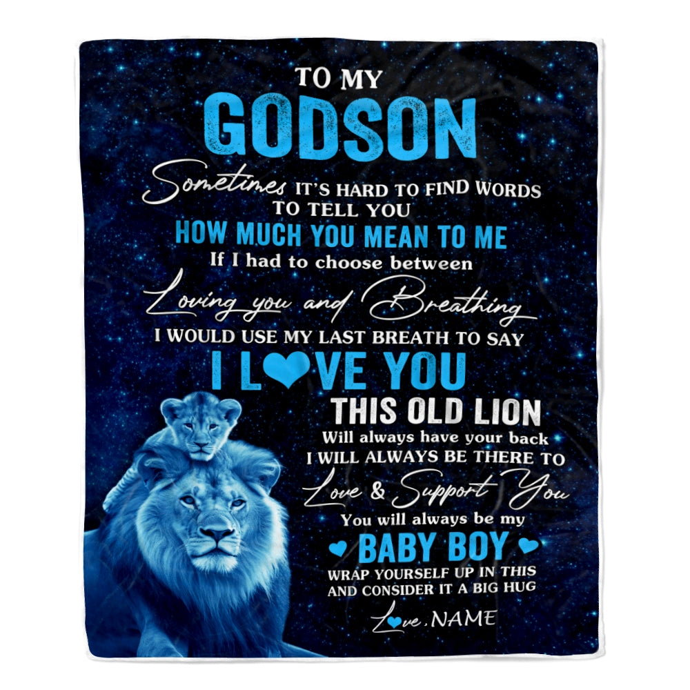 Personalized To My Godson Blanket From Godfather I Love You This Old Lion Godson Birthday Graduation Christmas Customized Bed Fleece Throw Blanket | siriusteestore