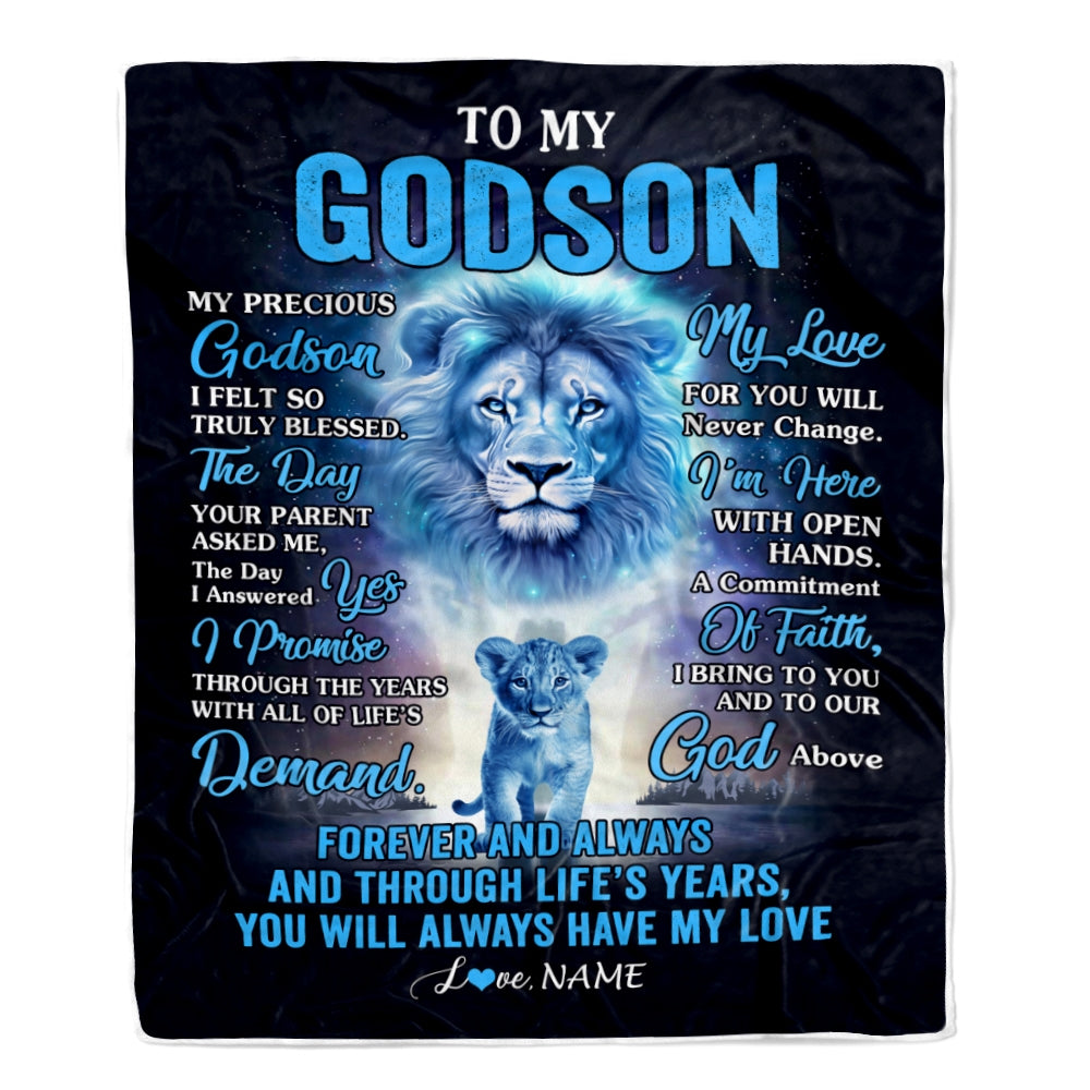 Personalized To My Godson Blanket From Godfather Lion My Precious Godson Birthday Graduation Anniversary Christmas Customized Fleece Throw Blanket | siriusteestore