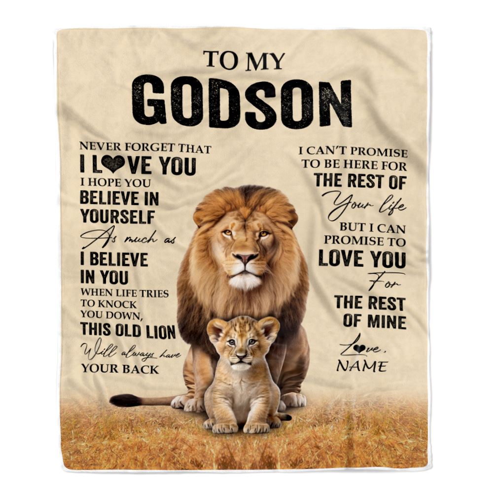 Personalized To My Godson Blanket From Godfather Lion Never Forget That I Love You Godson Birthday Gifts Graduation Christmas Customized Fleece Throw Blanket | siriusteestore