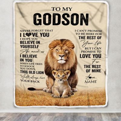 Personalized To My Godson Blanket From Godfather Lion Never Forget That I Love You Godson Birthday Gifts Graduation Christmas Customized Fleece Throw Blanket | siriusteestore