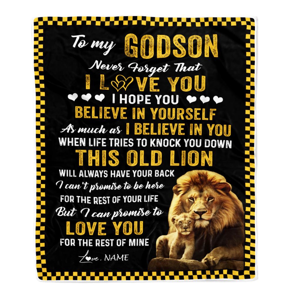 Personalized To My Godson Blanket From Godfather This Old Lion Love You Godson Birthday Graduation Christmas Customized Bed Fleece Throw Blanket | siriusteestore