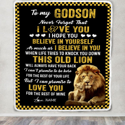 Personalized To My Godson Blanket From Godfather This Old Lion Love You Godson Birthday Graduation Christmas Customized Bed Fleece Throw Blanket | siriusteestore