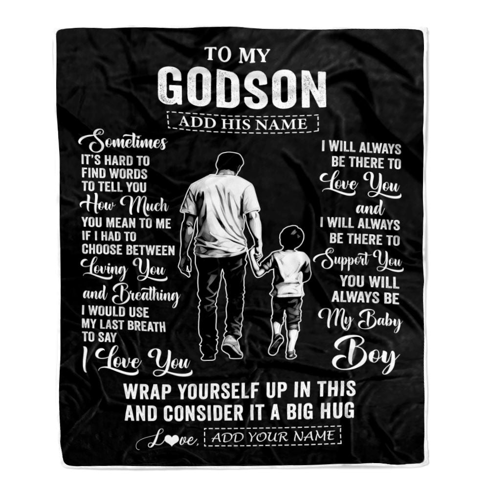 Personalized To My Godson Blanket From Godfather Uncle Sometimes It's Hard Godson Birthday Gifts Graduation Christmas Customized Fleece Throw Blanket | siriusteestore